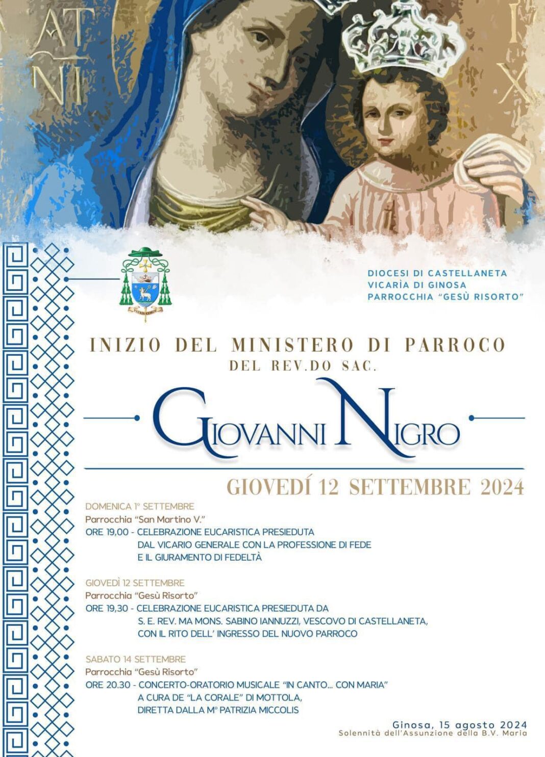 Inizio del ministero pastorale di Parroco di Don Giovanni Nigro