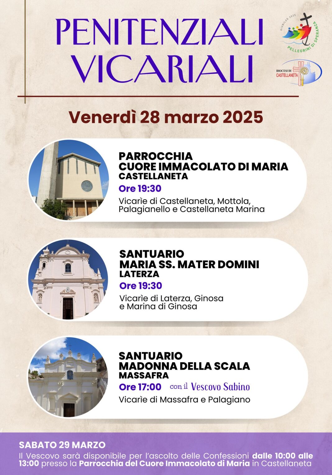 Penitenziali vicariali Marzo 2025 – Diocesi di Castellaneta