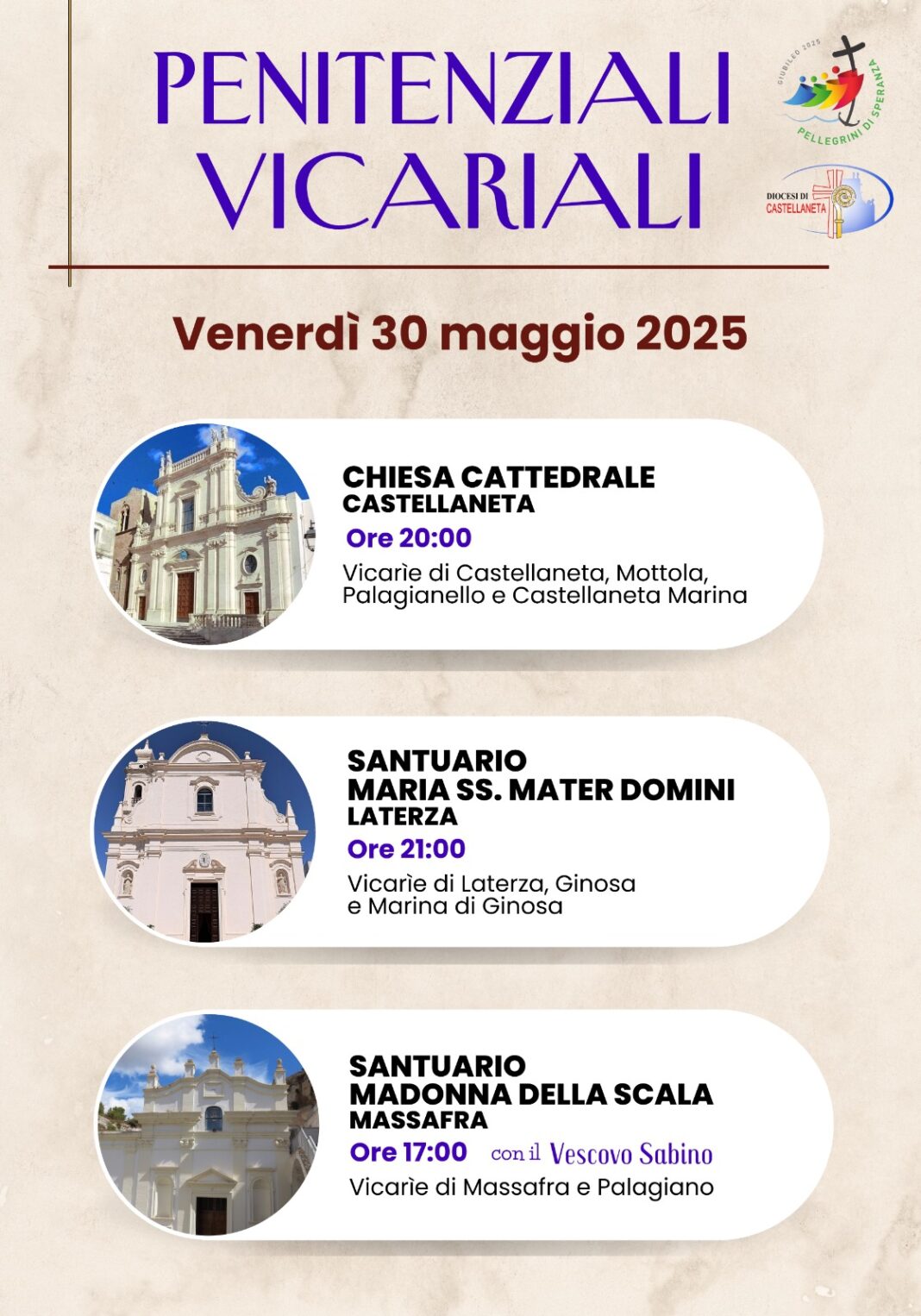 Penitenziali vicariali Maggio 2025 – Diocesi di Castellaneta