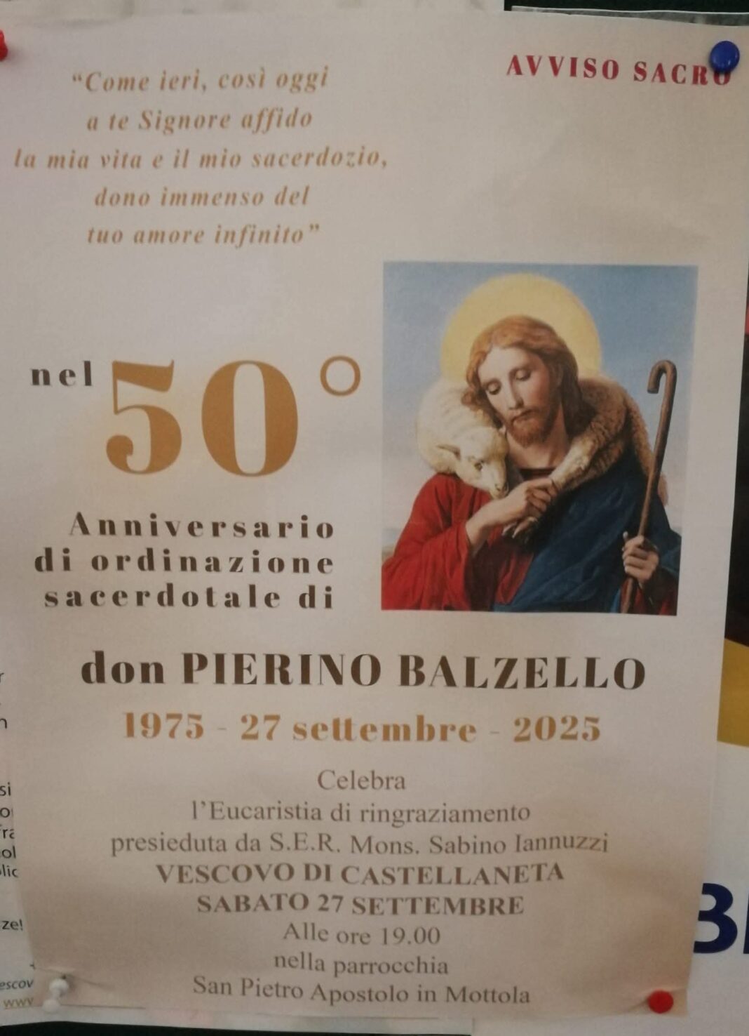 Santa Messa per il 50° anniversario dell’ordinazione presbiterale di don Pierino Balzello