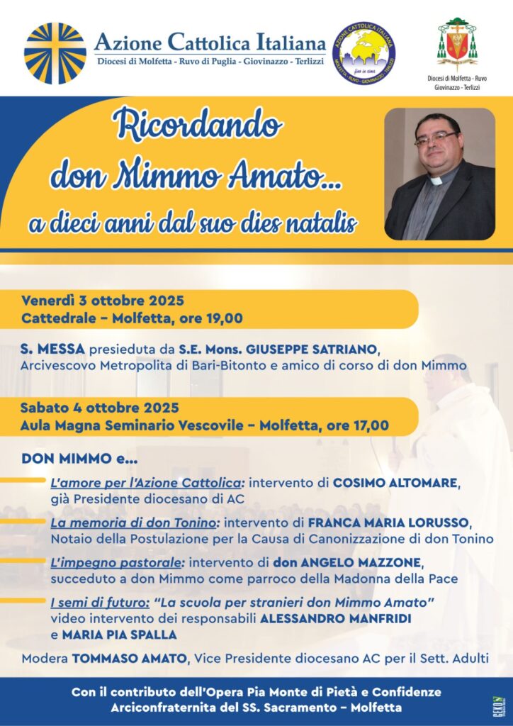 X anniversario della nascita al cielo di don Mimmo Amato X anniversario della nascita al cielo di don Mimmo Amato – Diocesi di Molfetta-Ruvo-Giovinazzo-Terlizzi