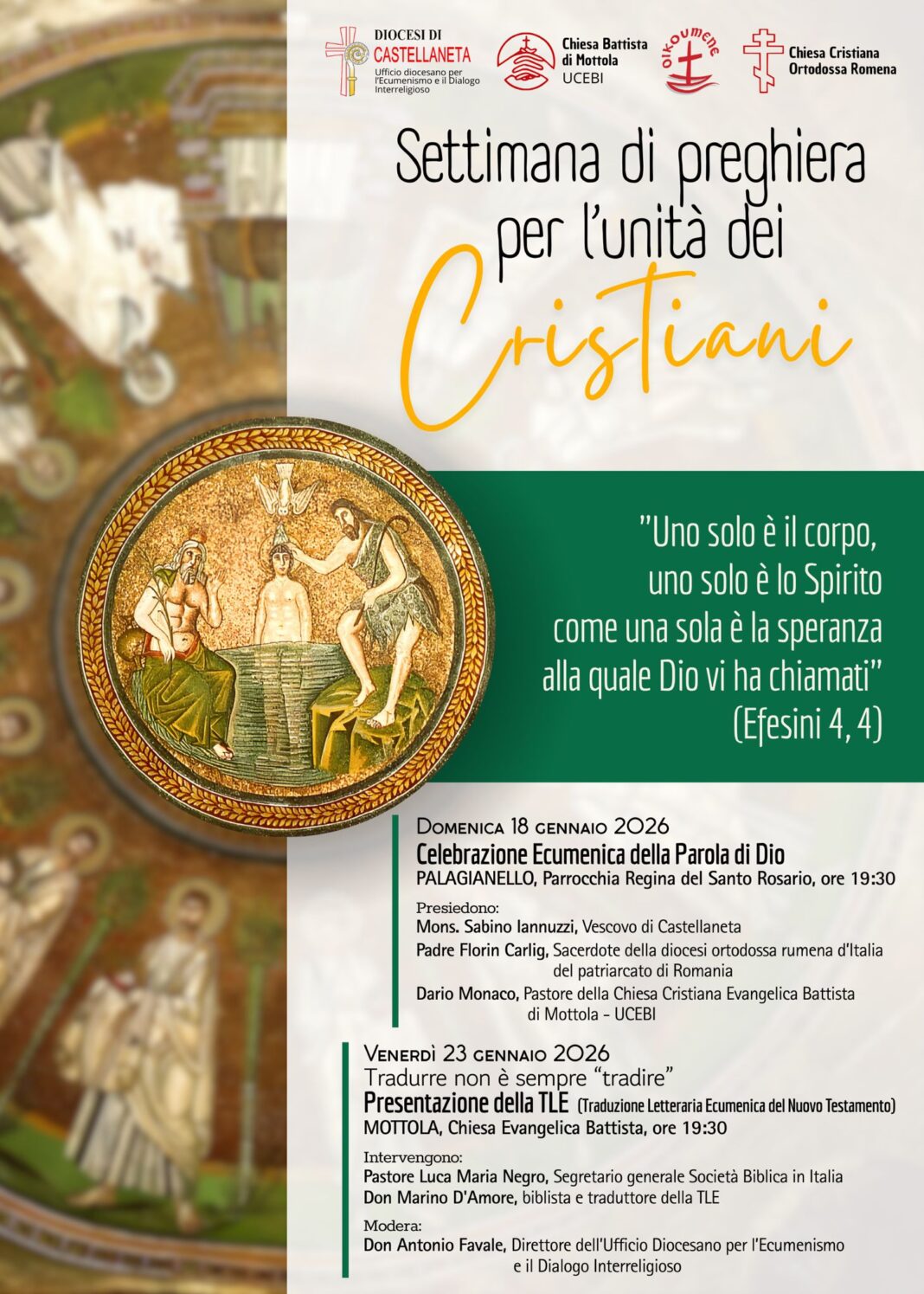 Settimana di Preghiera per l’Unità dei Cristiani (18-25 Gennaio 2026) – Diocesi di Castellaneta