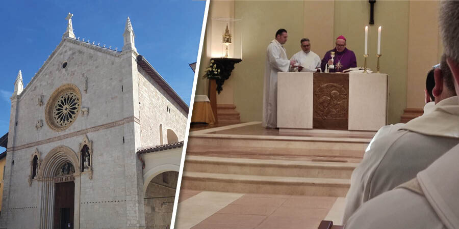 Passaggio a Norcia. L’arcivescovo e i sacerdoti pellegrini nei luoghi Passaggio a Norcia. L’arcivescovo e i sacerdoti pellegrini nei luoghi di San Benedetto – Sito Ufficiale dell'ArciDiocesi di Lecce