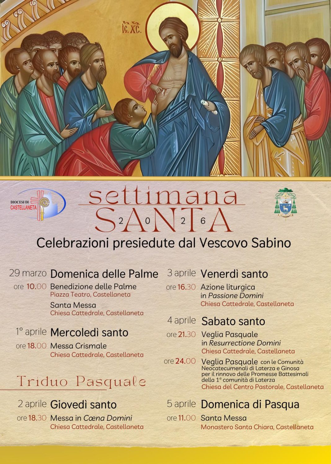 le celebrazioni presiedute da Mons. Vescovo – Diocesi di Castellaneta