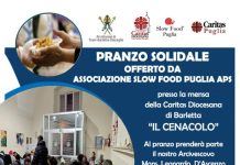 PRANZO DI SOLIDARIETA’ PER LA PASQUA – Martedì 31 marzo 2026 a cura di Slow Food Puglia e Caritas Puglia – A Barletta presso la mensa Caritas di Via Cialdini PRANZO DI SOLIDARIETA’ PER LA PASQUA – Martedì 31 marzo 2026 a cura di Slow Food Puglia e Caritas Puglia – A Barletta presso la mensa Caritas di Via Cialdini