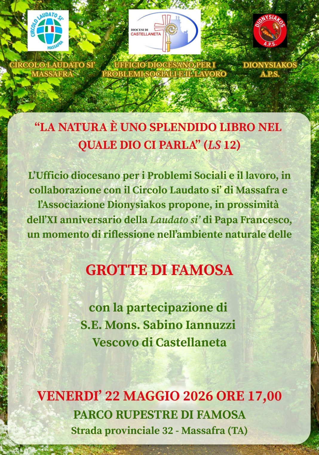 “La natura è uno splendido libro nel quale Dio ci “La natura è uno splendido libro nel quale Dio ci parla” (LS 12) – Diocesi di Castellaneta